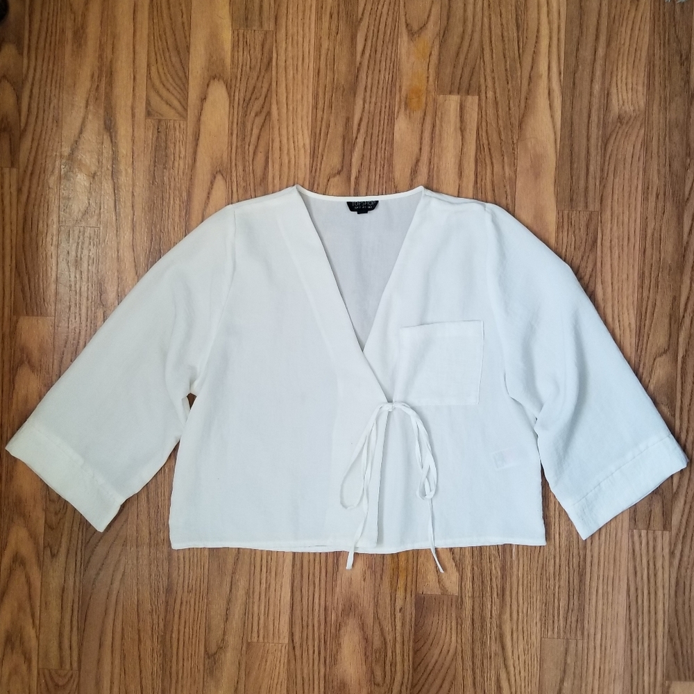 Topshop white billowy cropped wrap top